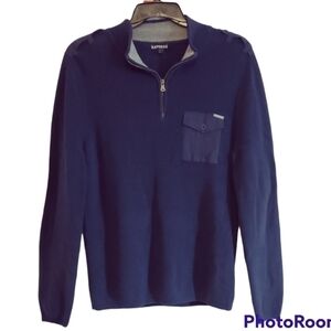 Express dark blue 1/4 zip mock neck long sleeve sweater men size large